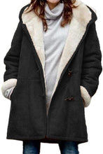 Load image into Gallery viewer, Black Long Sleeve Hooded Buttons Pockets Duffle Coat
